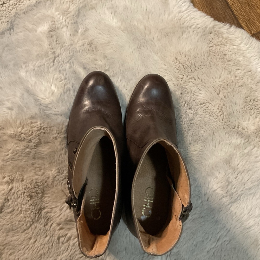 Chio Studded Block Heel Bootie Size 40 Brown Kissre Side Zip Made Spain Boots - Picture 10 of 11